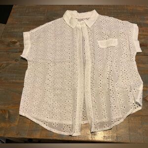 L SHEIN White Eyelet Batwing Buttondown Top